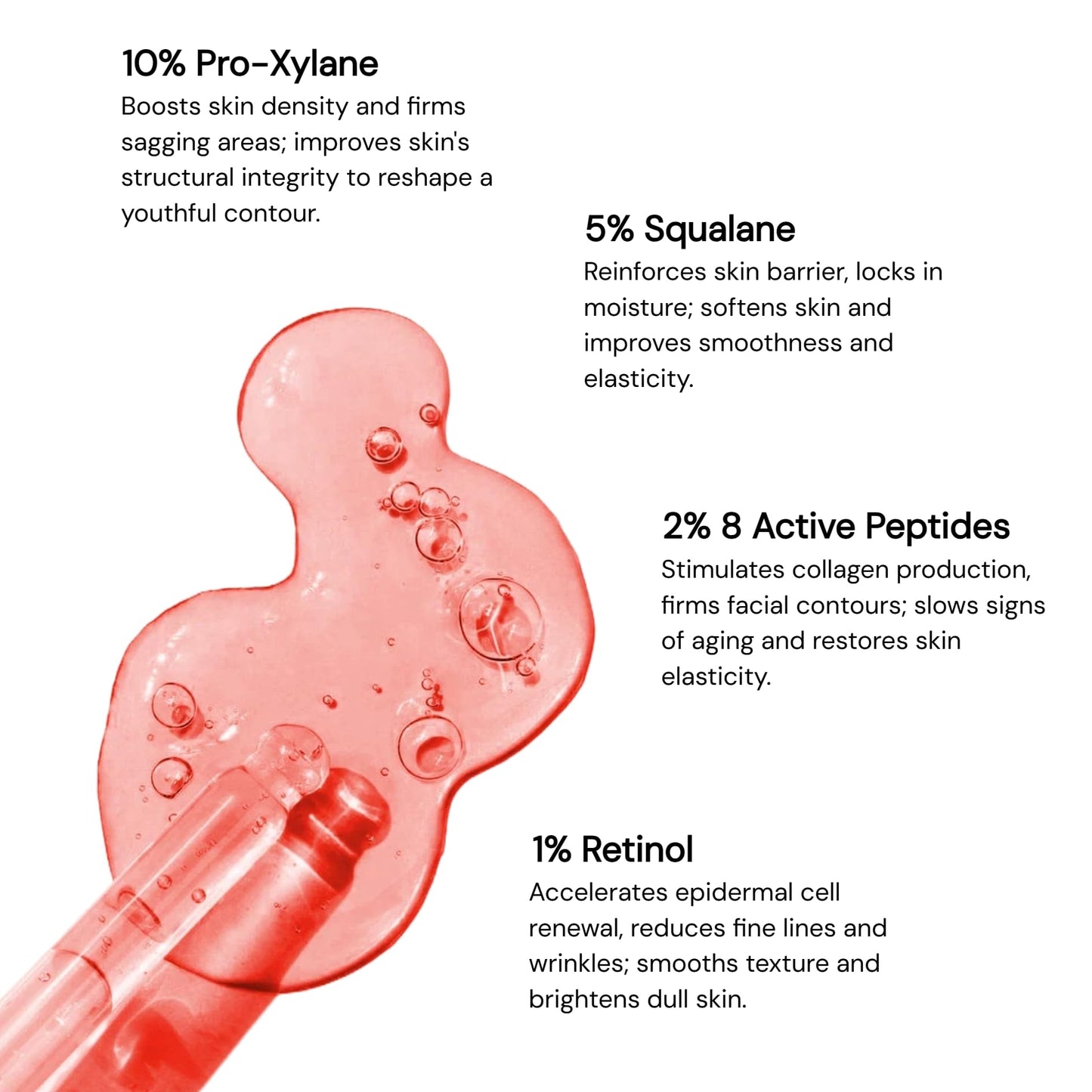 Pro-Xylane 10% & 8-Peptide Anti-Wrinkle Facial Serum—Professional anti-aging care containing 1% retinol and squalane to deeply firm and lift the skin while reducing fine lines—1.01 fl. oz.