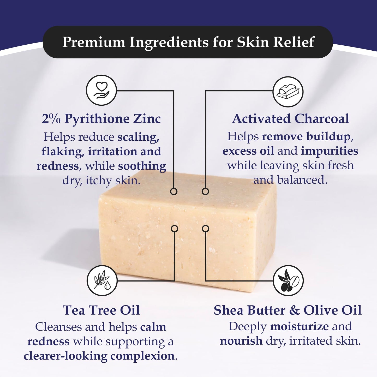 Noble Formula 2% Pyrithione Zinc Activated Charcoal Soap with Shea Butter and Tea Tree Oil - Face, Body and Scalp Deep Cleansing Bar for Oily or Flaky Skin, No Palm Oil, Handmade in the USA, 3.25 oz