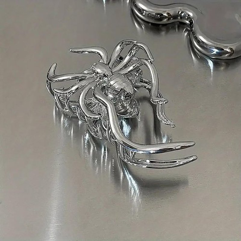 2Pcs Halloween Hair Claw Clips Spider and Spider Web Hair Clips Metal Alloy Hair Jaw Clips Medium Size Silver Hair Accessories Fashion Funny Halloween Hair Clip for Women Cosplay Party Hair Supplies