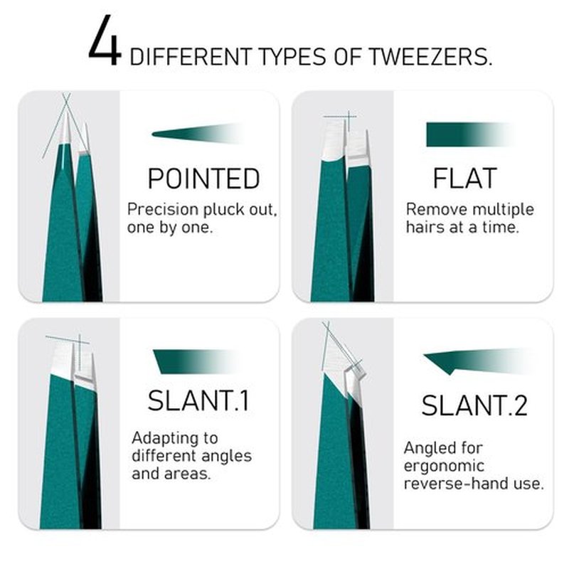 Stainless Steel Tweezers for Facial Hair Chin Hair and Eyebrows Plucker with Mirror Case (Green)