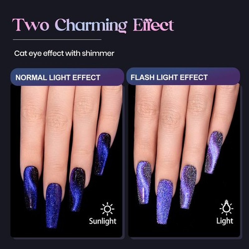 MIZHSE Reflective 9D Cat Eye Gel Nail Polish, Glitter Magnetic Gel Polish Set with 2 Magnet Sticks, Chameleon Magic Effect Holographic Cateye Nail Gel Soak Off Nail Art Gift