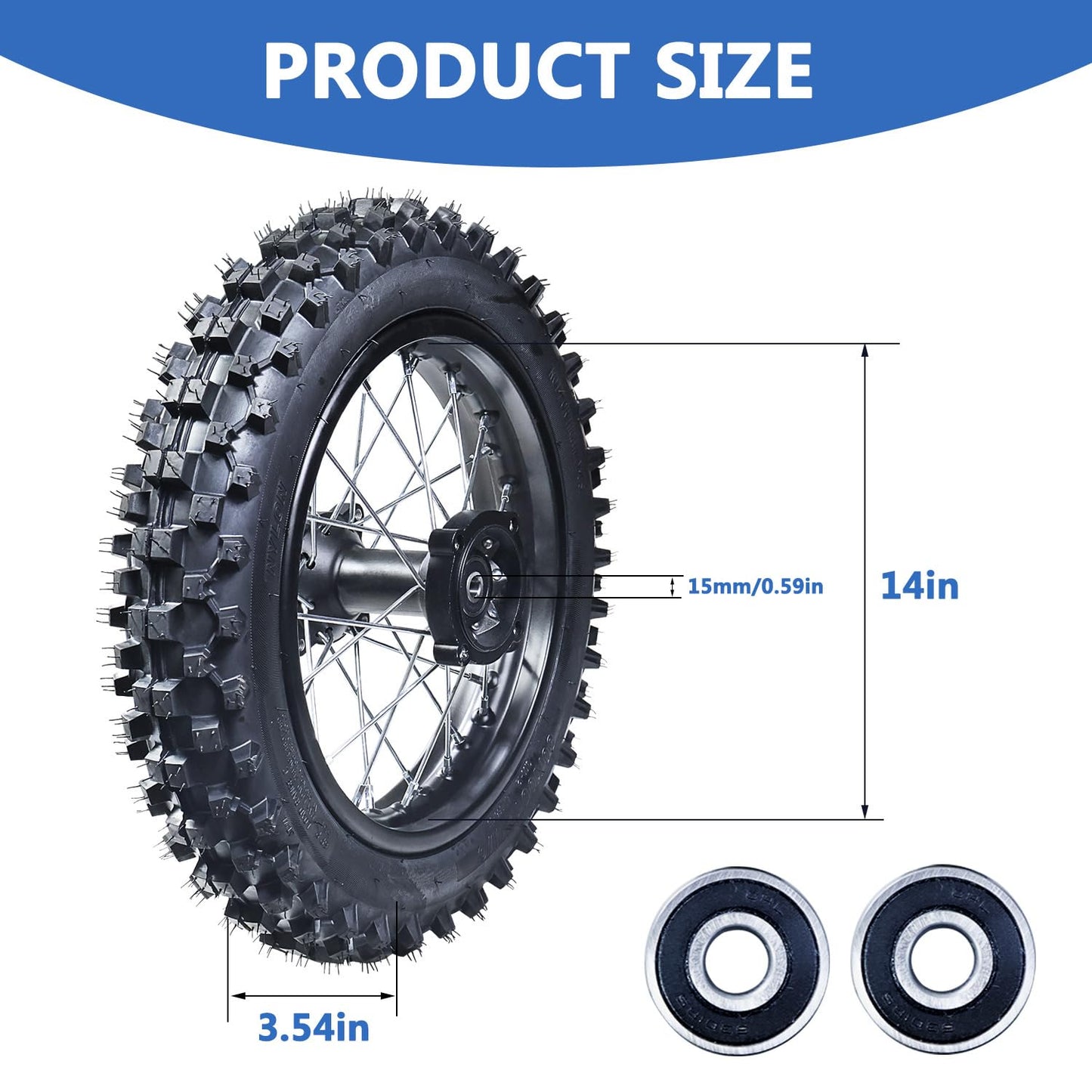 RUIQIMOTO 3.00-14 90/100-14 Rear And 2.75x17 70/100-17 Front Wheel Dirt Bike Rim With 15mm Bearing for 110cc 125cc 140cc 150cc 160cc TTR125 RM80 RM85 KLX140R DB17 DB27 Apollo RFZ SSR Baja Pit Bike