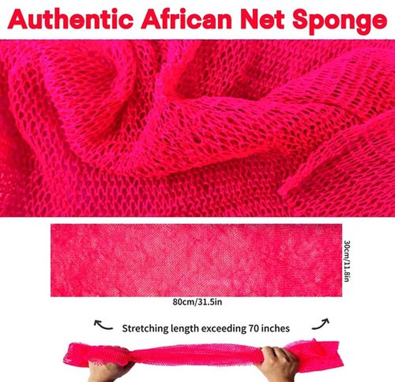 SPMKTBOZAI African Net Sponge Authentic, African Exfoliating Sponge Real African Net Black Owned, African Bath Sponge Back Scrubber, Body Exfoliator Shower Bath Accessories (Rose Pink)