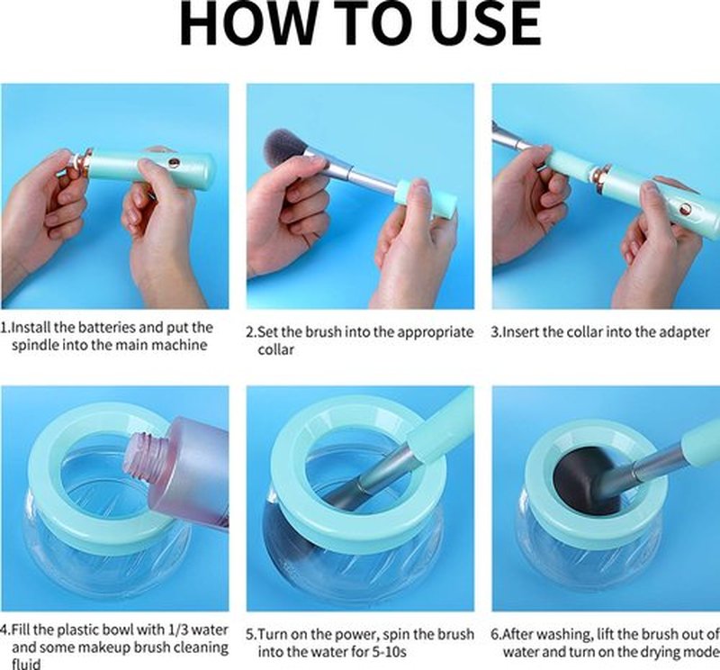Senbowe Upgraded Makeup Brush Cleaner and Dryer Machine, Super-Fast Electric Brush Cleaner Machine with 8 Size Rubber Collars, Automatic Brush Cleaner Spinner Makeup Brush Tools