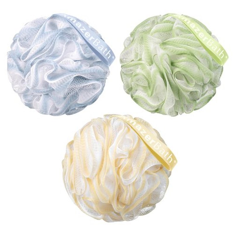 AmazerBath Loofah Sponge, Shower Loofah 60g/PCS - Body Scrubber Loofa Set of 3 Tranquil Tints Trio, Bath Sponge for Men and Women