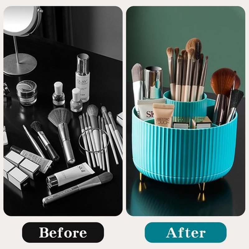 fanado 360° Rotate Makeup Brush Holder Organizer, Makeup Organizers Countertop, Makeup organization and Skincare Storage with Gift Box Packing for Vanity, Desktop, Bathroom (Blue)