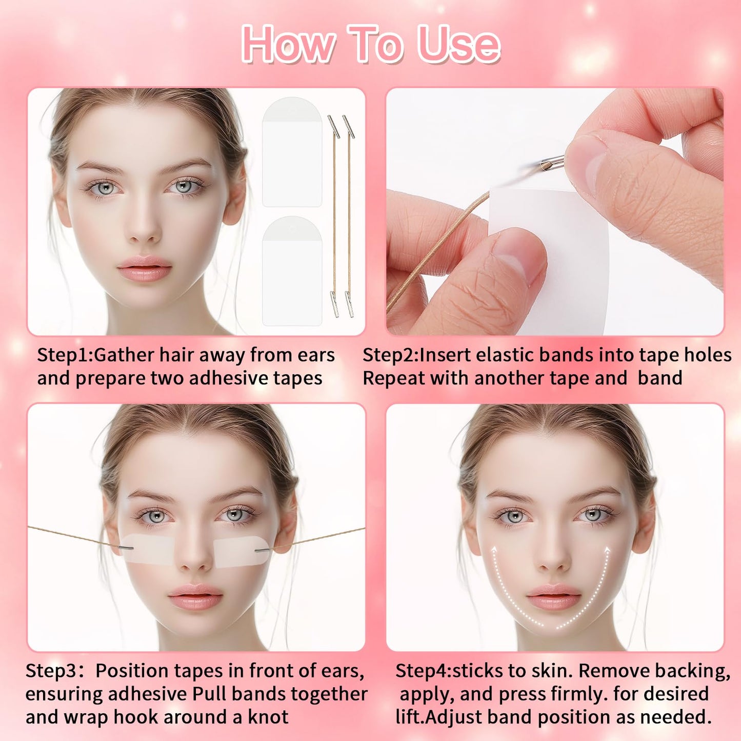 Lnngub 60 Pcs Face Lift Tape,Face Tape Lifting Invisible with 8 Strings Instant Face Tape Facelift Tape for Face Invisible Face Tapes for Lifting Sagging Skin Eyes Neck Double Chin Wrinkles
