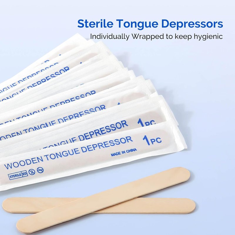 Tongue Depressors - Sterile 100 Count, 6" Individually Wrapped Wooden Medical Tools | Perfect for Crafts