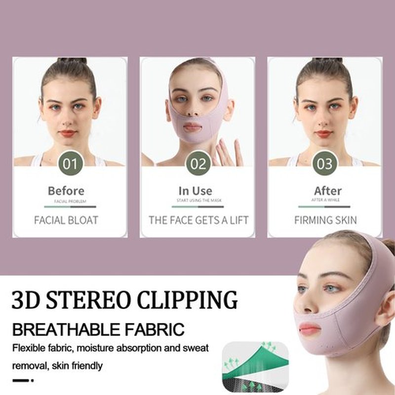 Generic Face Lift Mask, Reusable Face Tape, 2024 New V-Wire Lift Mask, Double Chin Lift Bandage, V-Mask Sagging, Ice Silk Breathable Face Belts for Men and Women, Pink, 6.45×1.18×4.72 Inch, Purple