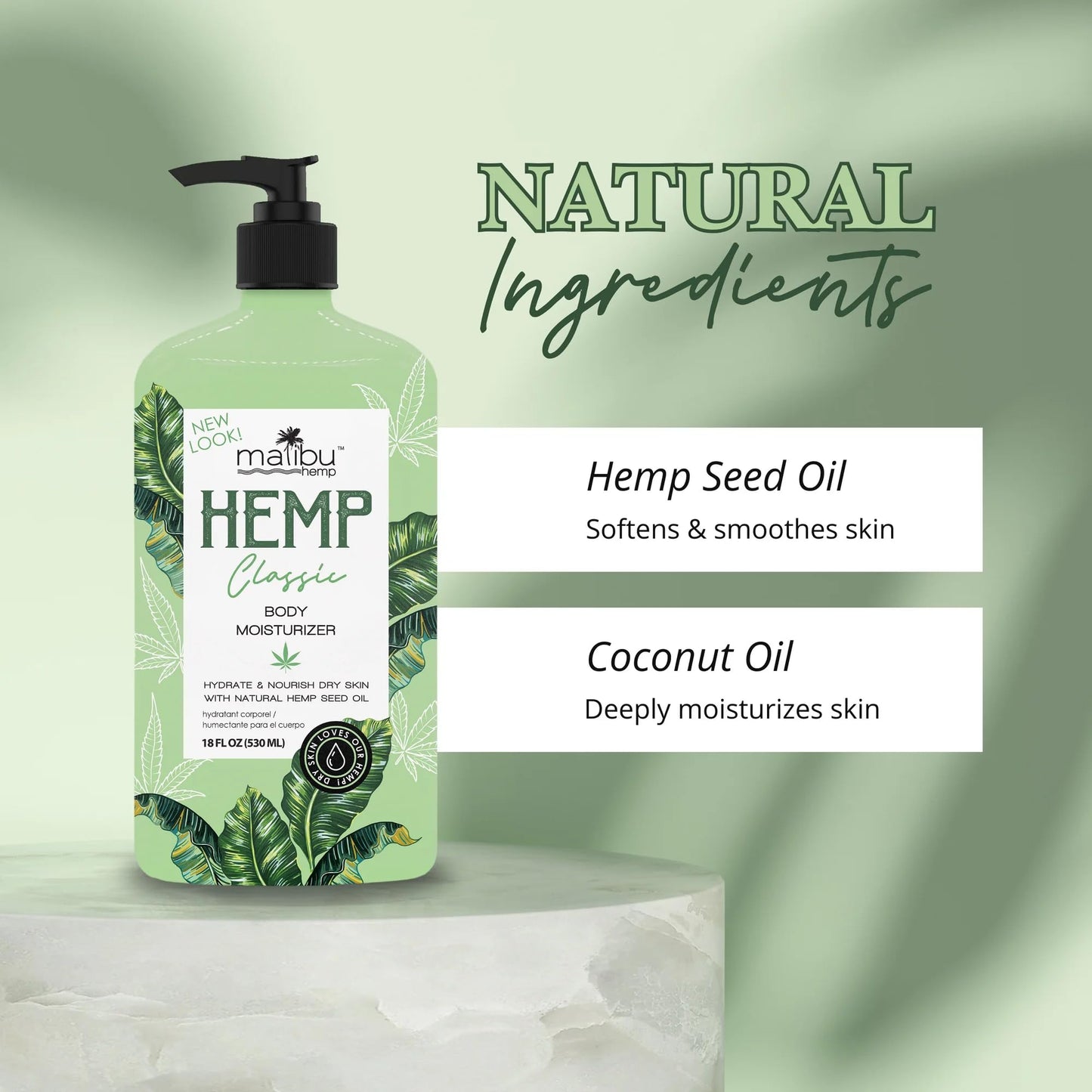 Malibu Hemp Classic Body Moisturizer, Natural Hemp Seed Oil Lotion, Vegan Formula, 18 fl oz