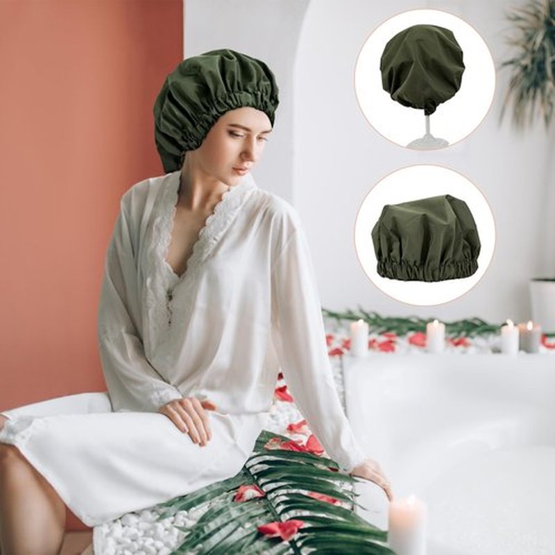 Reusable Shower Cap for Women, Large Waterproof Shower Bonnet Washable Elastic Band Bath Hair Hat for Long Hair, Braids(Pink&Green)