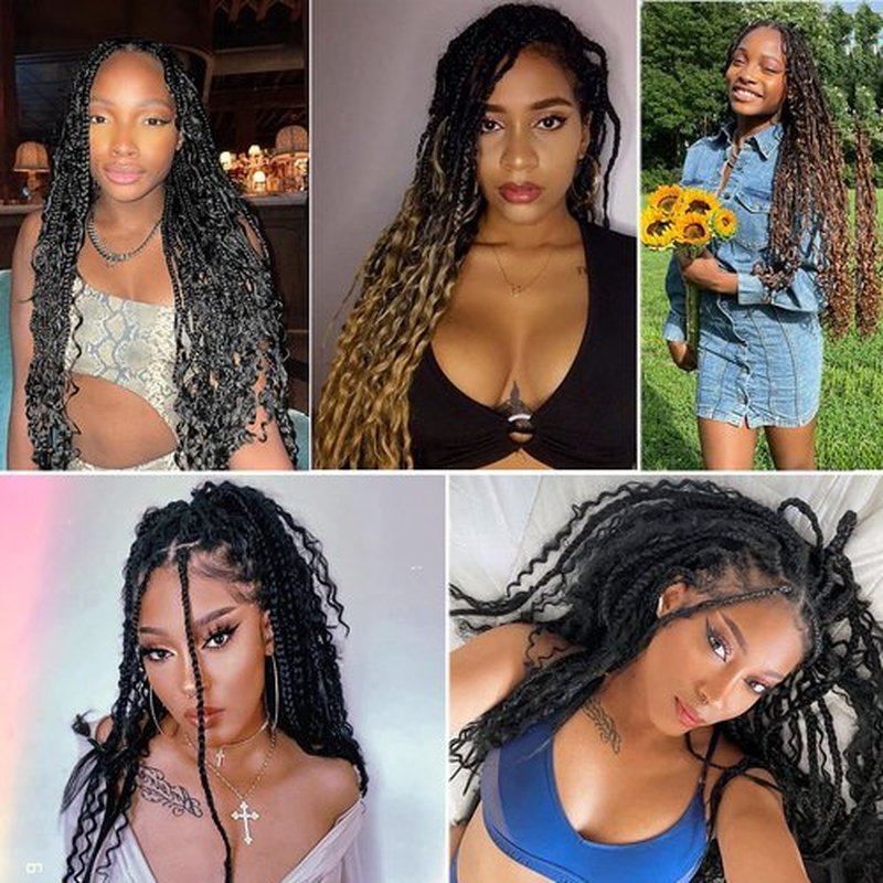 Beverlee Boho Box Braids 8 Packs Goddess Box Braids 12 Inch Bohemian Box Braids Crochet Hair Crochet Box Braids with Curly Ends Pre-looped Synthetic Crochet Hair for Black Women T27#