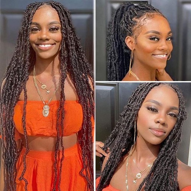 Leeven 24 Inch Long New Faux Locs Crochet Hair 126 Strands 7 Packs Copper Red Messy Soft Locs Crochet Braids Hair Ginger Distressed Goddess Locs Hair For Women 350#