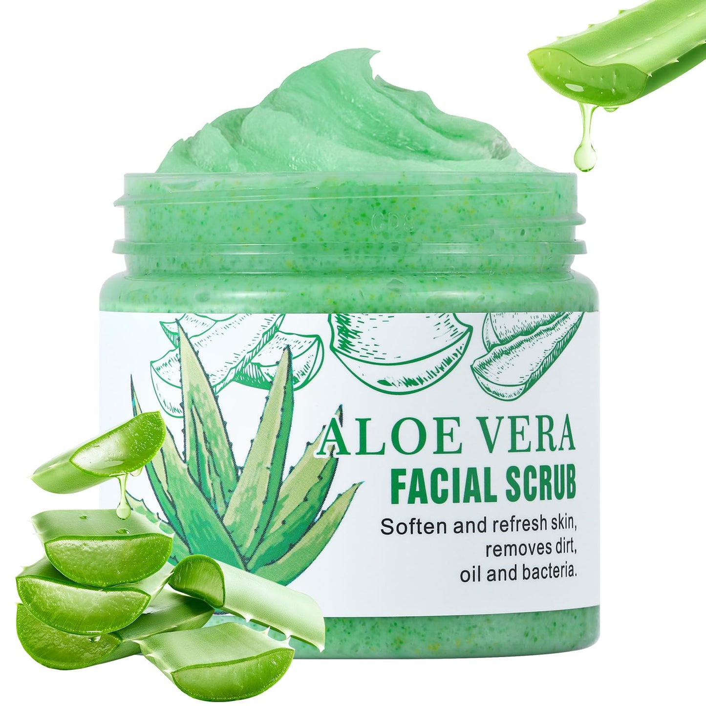 Facial Scrub & Face Exfoliator, Aloe Vera Exfoliating Facial Scrub & Cleanser for Smooth Skin, Face Exfoliator Gentle Pore Refining for Refresh Skin