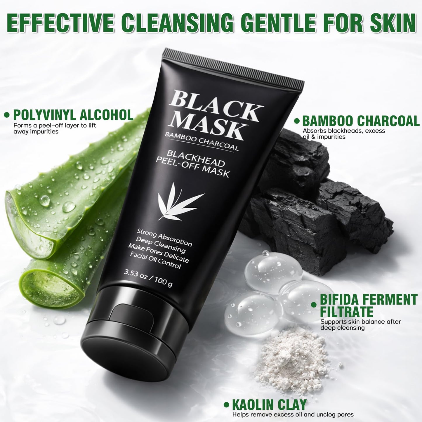 Nozerix Blackhead Remover Mask, Charcoal Peel Off Face Mask, Blackhead Removal, Deep Cleansing, Controls Oil, Targets Face and Nose, Ideal for All Skin Types, with Brush, Extractor Tool,100g