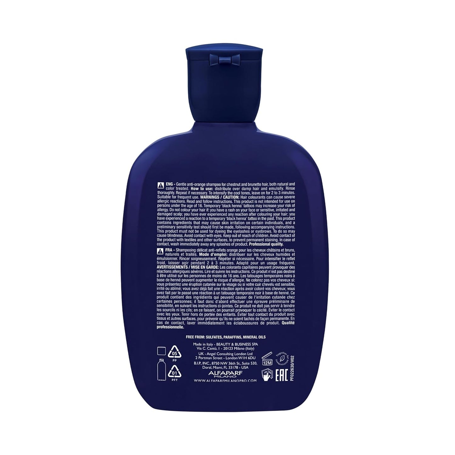 Alfaparf Milano Semi Di Lino Blue Shampoo for Brown & Dark Hair - Sulfate-Free, Brass Neutralizing (8.45oz)
