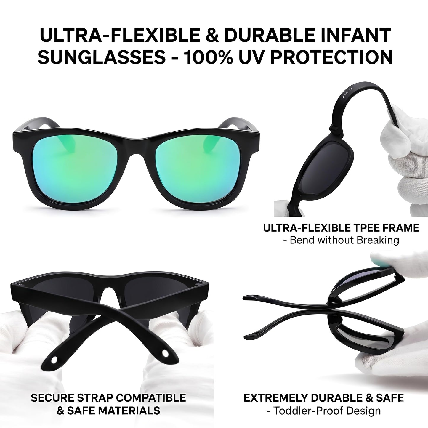 GLARDEFE Polarized Baby Sunglasses with Strap, Infant 0-24 Months