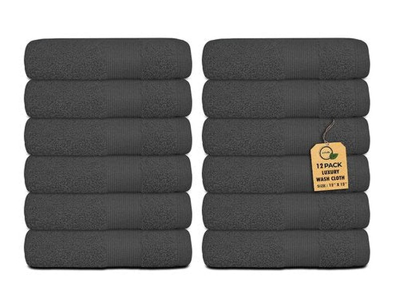 Premium Wash Cloths Pack of 12 (13" x 13" Inches)- 100% Combed Ring Spun Cotton WashCloth - Luxury Washcloths – Ultra Soft Face Towels - Highly Absorbent Wash Cloth for Face (Grey)