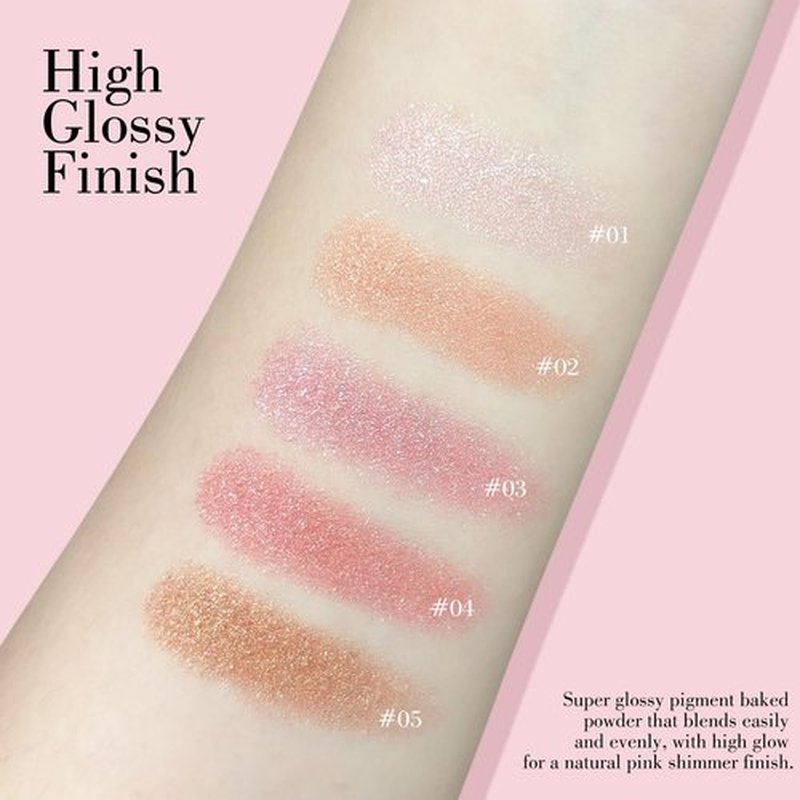 KYDA Baked Blush, High Glossy Face Blusher, Shimmer Pressed Powder Blush, Buildable Lightweight Formula, Radiance Pink Glow Blush Makeup, Multiuse Baked Powder for Face Eye Cheeks, #02