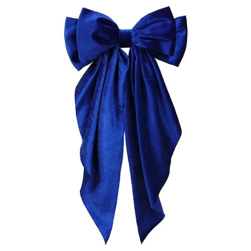 Royal Blue Big Velvet Hair Bows Long Tail For Women Girls Thick Hair,Velvet Ribbon Bowknot Hair Clips French Barrette Grip Her Wedding Dance Engagement Party Dress Decor Accessory