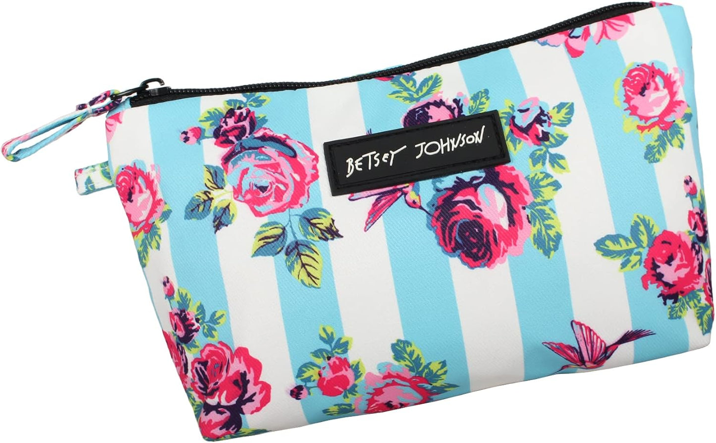 Betsey Johnson 8.5 Inch Zipper Cosmetic Pouch Small Toiletry Bag–Lightweight Durable Polyester Organizer with Inner Zipped Pocket Good For Makeup Accessories and Travel Needs (Covered Rose)