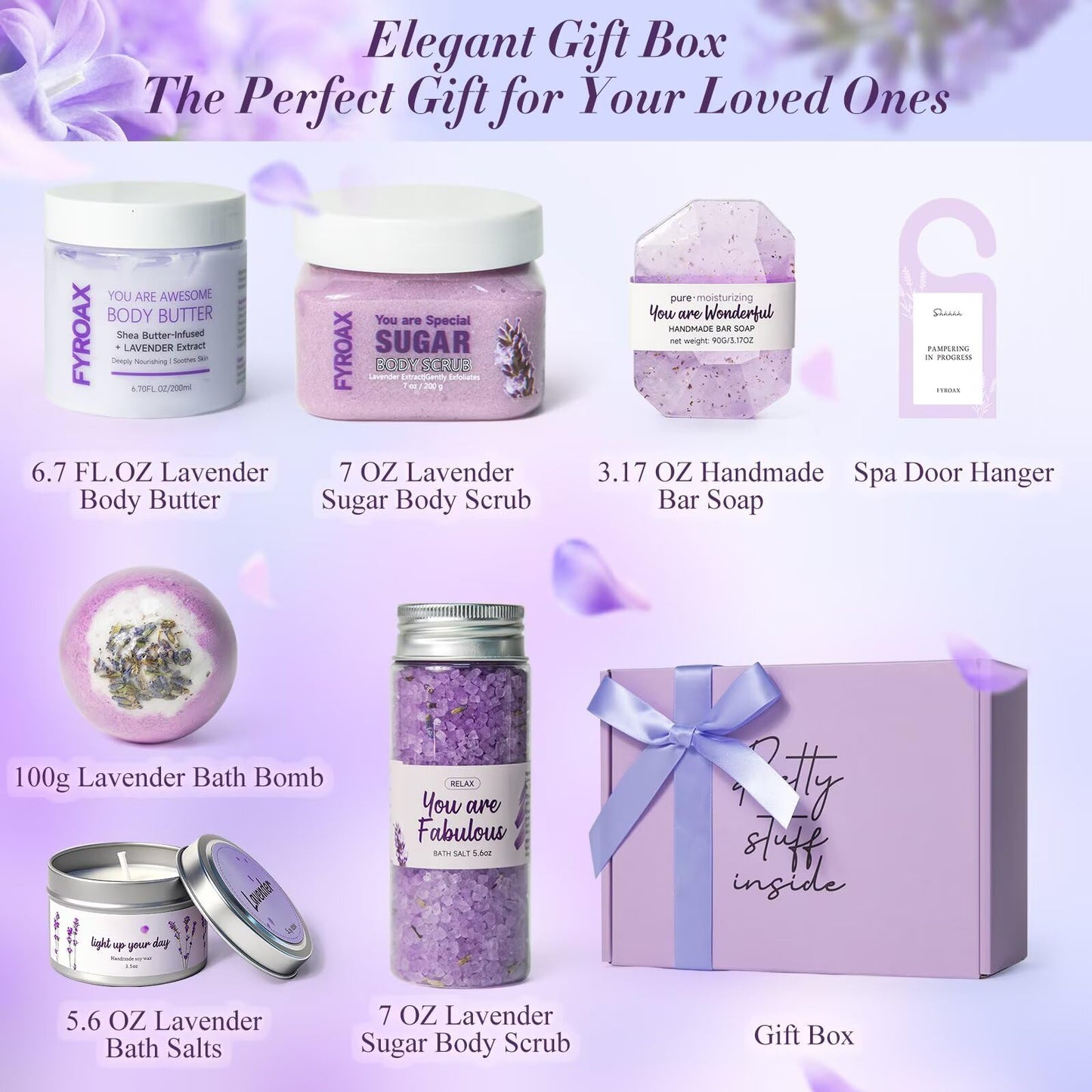 Spa Gifts for Women 7 Pcs Home Spa Kit Lavender Bath Set,Spa Gift Baskets Self Care Gifts Spa Gifts for Women Birthday,Mothers Day Basket Easter Christmas Bath Set