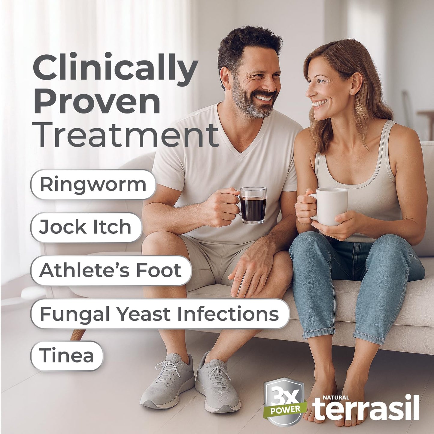 terrasil Clotrimazole Antifungal Cream, Relief for Fungal Yeast Infection, Athletes Foot Treatment, Jock Itch Ringworm, Men & Women, Natural Ingredients, Anti Fungal Cream for Skin and Feet (7oz)