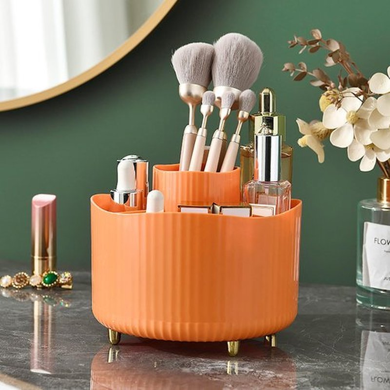 Anyoifax 360° Rotating Makeup Brush Holder Organizer, Make up Brushes Cup for Vanity, 5 Slot Spinning Makeup Organizers for Cosmetics, Lipstick, Pen, Orange