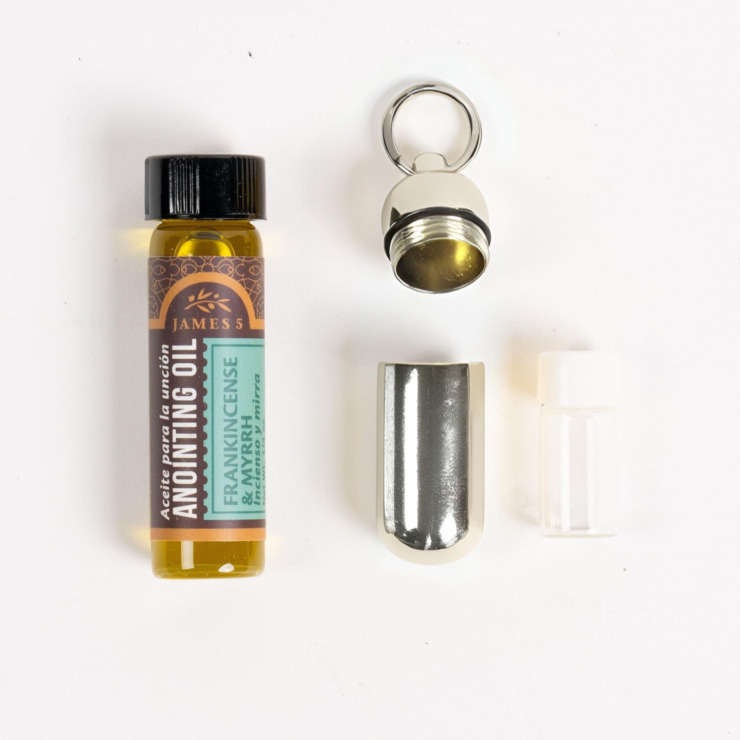 Broadman Church Supplies Anointing Oil & Holder Gift Set, with Key Ring and Eyedropper - Silver