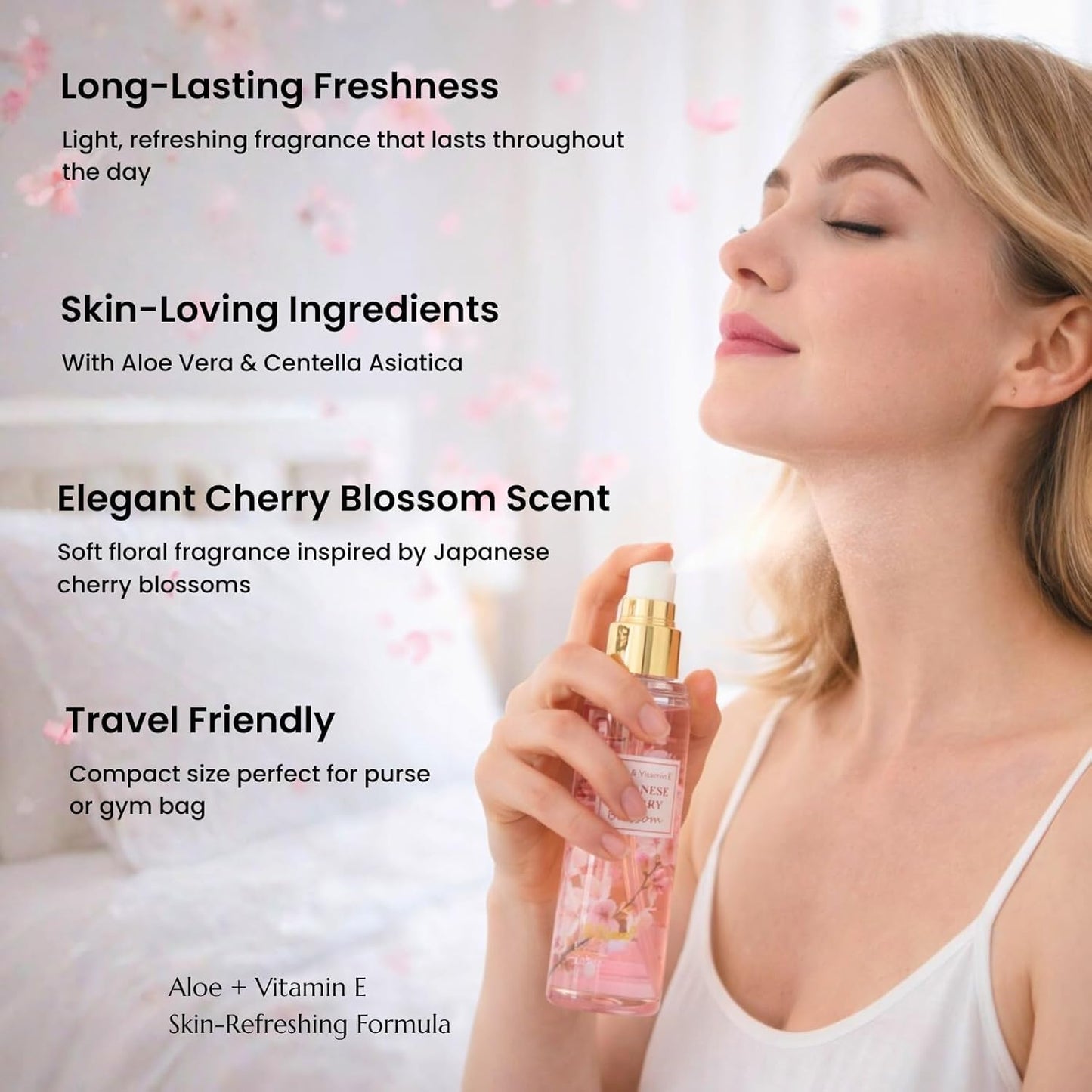 BBlove Body Mist Set for Women – Japanese Cherry Blossom Bath & Body Care, Body Spray 3 Pack (Travel Size 2.03 Fl Oz Each) – Floral Fragrance Gift Set for Mother's Day, Birthday & Holiday