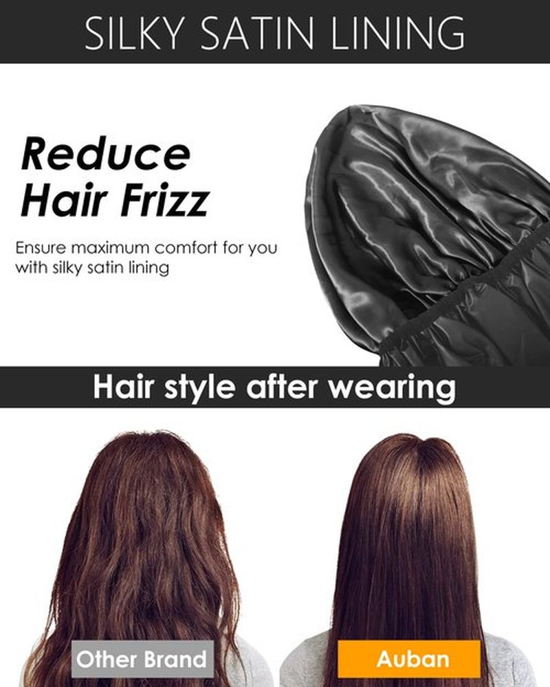Auban Extra Large Shower Cap, Double-Layer Waterproof Reusable, XL Satin Lining Shower Bonnet for Women Thick, Long Hair, Locs, Braids(Black)