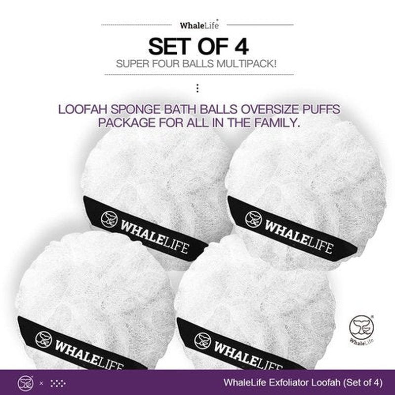 Loofah Sponge Bath Sponge for Women Men 4 Pack (White Rough Surface)