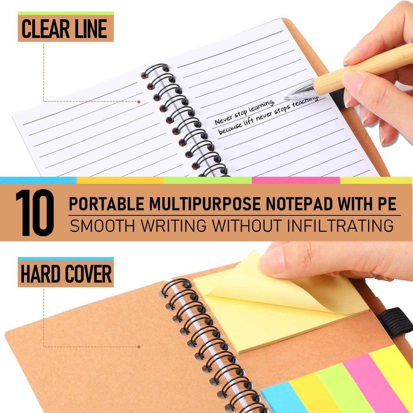 Chuangdi 10 Sets Back to School Teacher Gifts Appreciation Journal Inspirational Notebook with Sticky Notepad Ballpoint Pen Bulk Thank You Gifts for Student Staff Team Coworker Nurse(Kraft)
