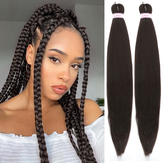 4 Braiding Hair Pre Stretched 26 Inch 2 Packs Pre-stretched Braiding Hair Extensions for Braids 4 Braiding Hair Color Yaki Texture Hot Water Set Synthetic Bundles(#4, 2 Packs, 26 Inch)