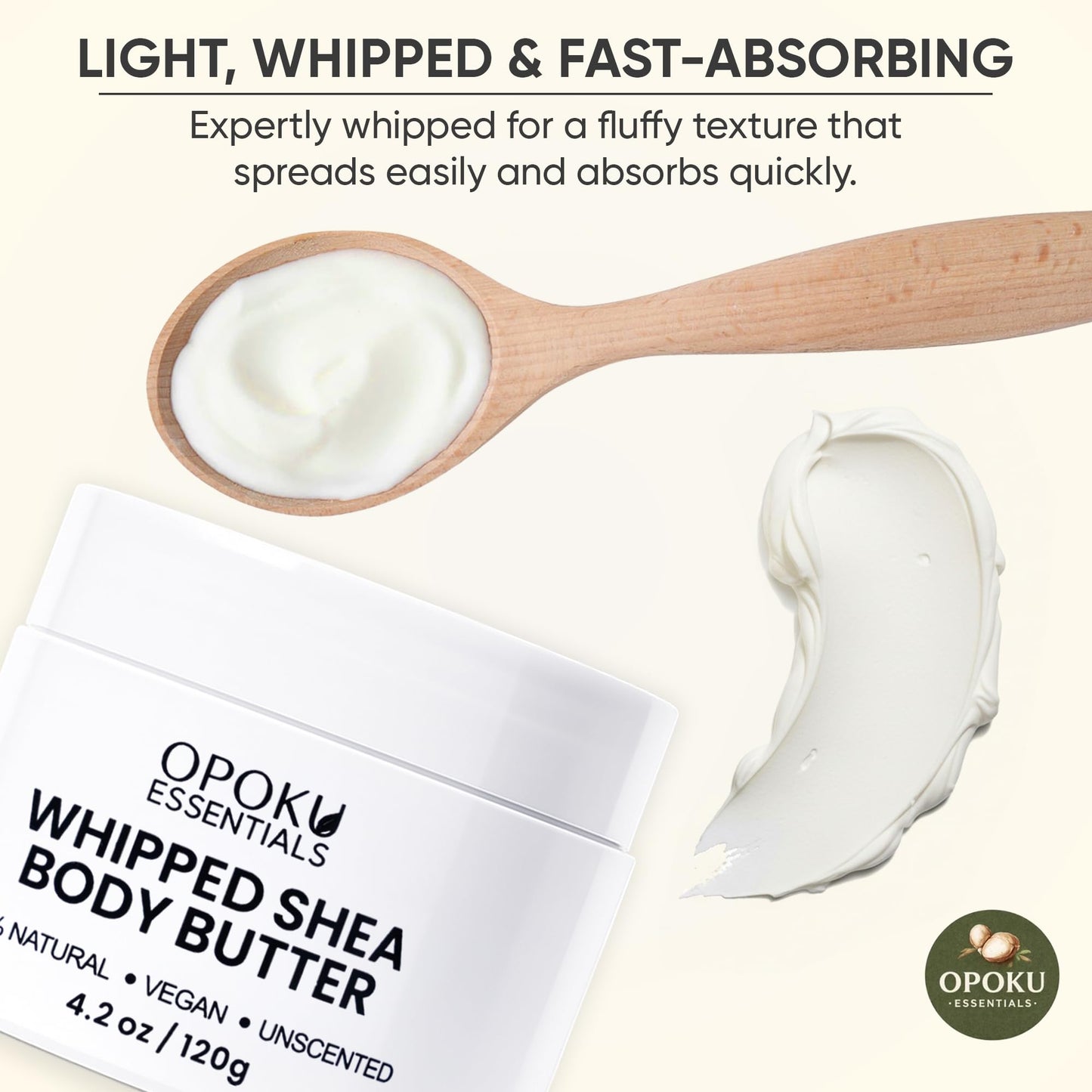 Opoku Essentials Whipped Shea Body Butter for Dry Skin & Sensitive Skin – 4oz Unscented with Ghanaian Shea Butter – 100% Natural, Vegan Moisturizing Cream