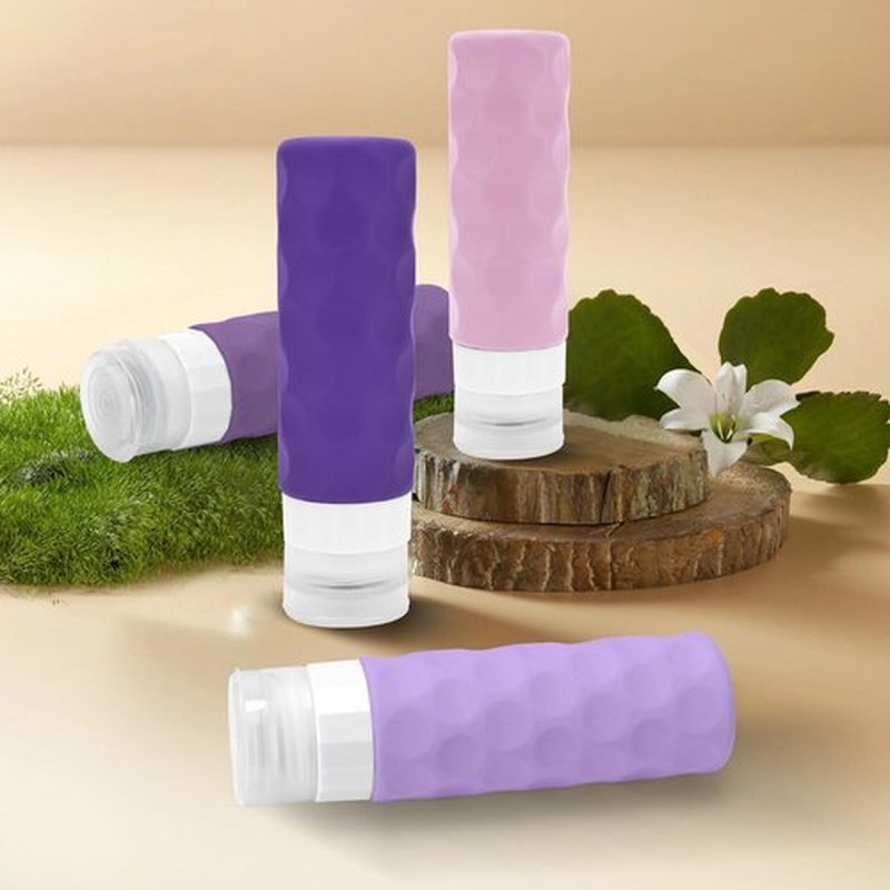 Silevoler Travel Bottles for Toiletries, 4pcs Tsa Approved 3oz Travel Size Containers, BPA Free Leak Proof Premium Silicone Travel Bottles, Refillable Liquid Travel Accessories W/Toiletry Bag(Purple)