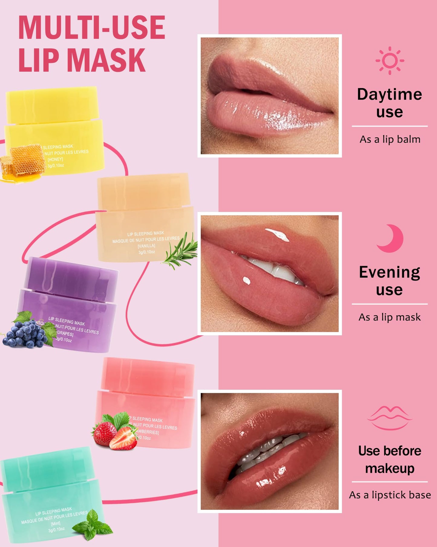 Lip Sleeping Mask Set-5 Pcs Moisturize & Nourish Lip Balm,Repair for Dry Cracked Lips,Deep Hydrating Lip Moisturizer Overnight Lip Balms,Women's Day Treatment Lip Care Gift for Women Men