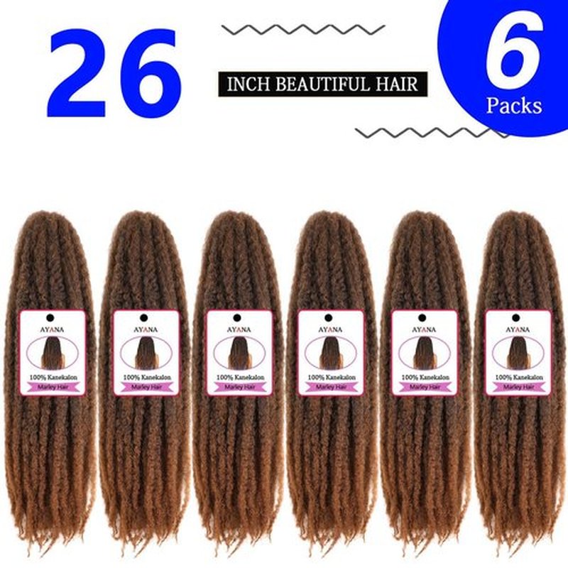 6 Packs Marley Twist Braiding Hair 26 Inch Marley Hair Crochet Braids Long Afro Kinky Synthetic Kanekalon Fiber Marley Hair For Twists Braiding Hair Extensions(26inch，T30)