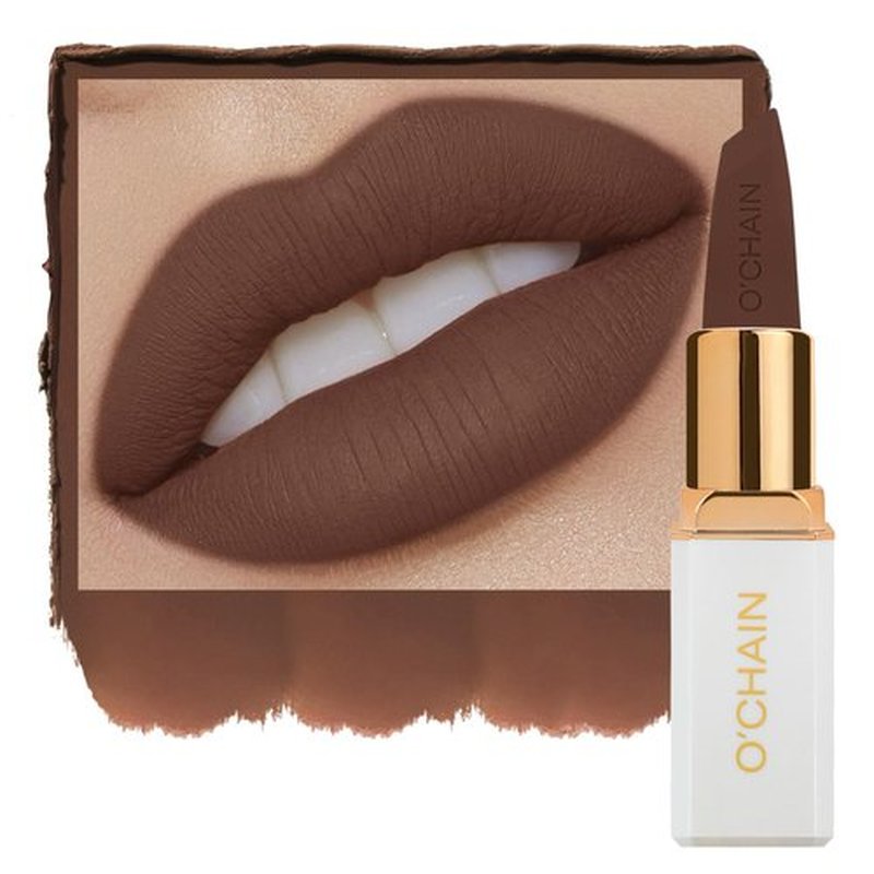 O'CHAIN Dark Brown Matte Lipstick, Long Lasting Full Coverage Non-Transfer Lipstick for Women Infused with Jojoba Oil and Vitamin E, Cruelty-Free & Vegan (05 CHIC) 0.12 Oz
