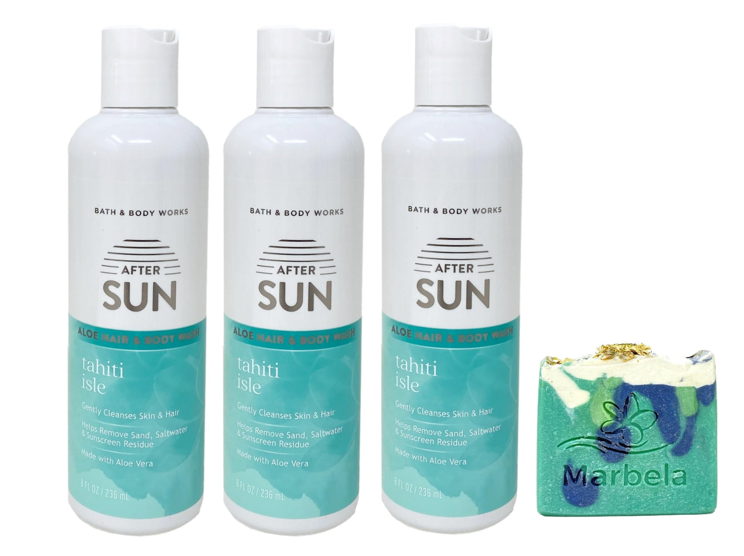 Bath & Body Works Tahiti Isle 3-Pack Aloe Hair & Body Wash Bundle with an Aloe Vera Bar Soap