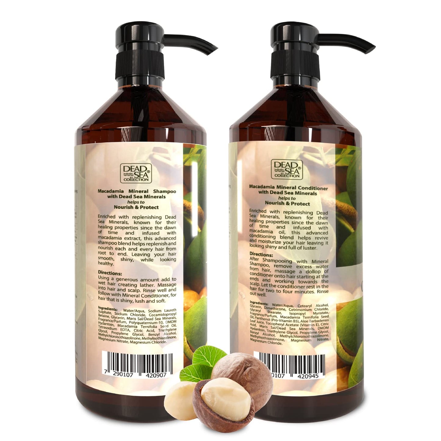 Dead Sea Collection Shampoo and Conditioner Set with Macadamia Oil – Hydrating Softening Hair Products with Dead Sea Minerals for All Hair Types – Set of 2 Bottles (33.8 & 30.6 Fl. Oz.)