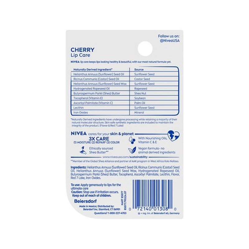 NIVEA Cherry Lip Care - Tinted Red for Beautiful, Moisturized Lips - .17 oz. Stick (Pack of 6)