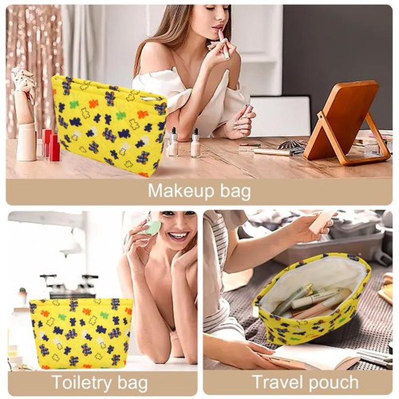 Wudimeitt Cosmetic bag Makeup bag Preppy Cute Corduroy Toiletry bag for women travel essentials (Yellow bear)