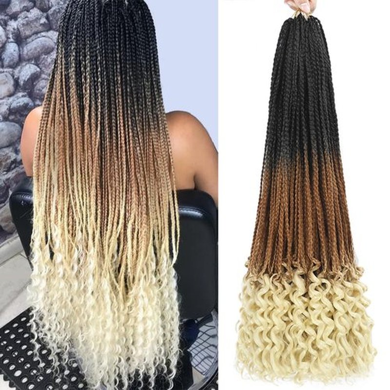 Crochet Box Braids Hair with Curly Ends 7 Packs Pre Looped Crochet Braids Goddess Box Braids Crochet Box Braid Hair (18inch,1B/27/613)