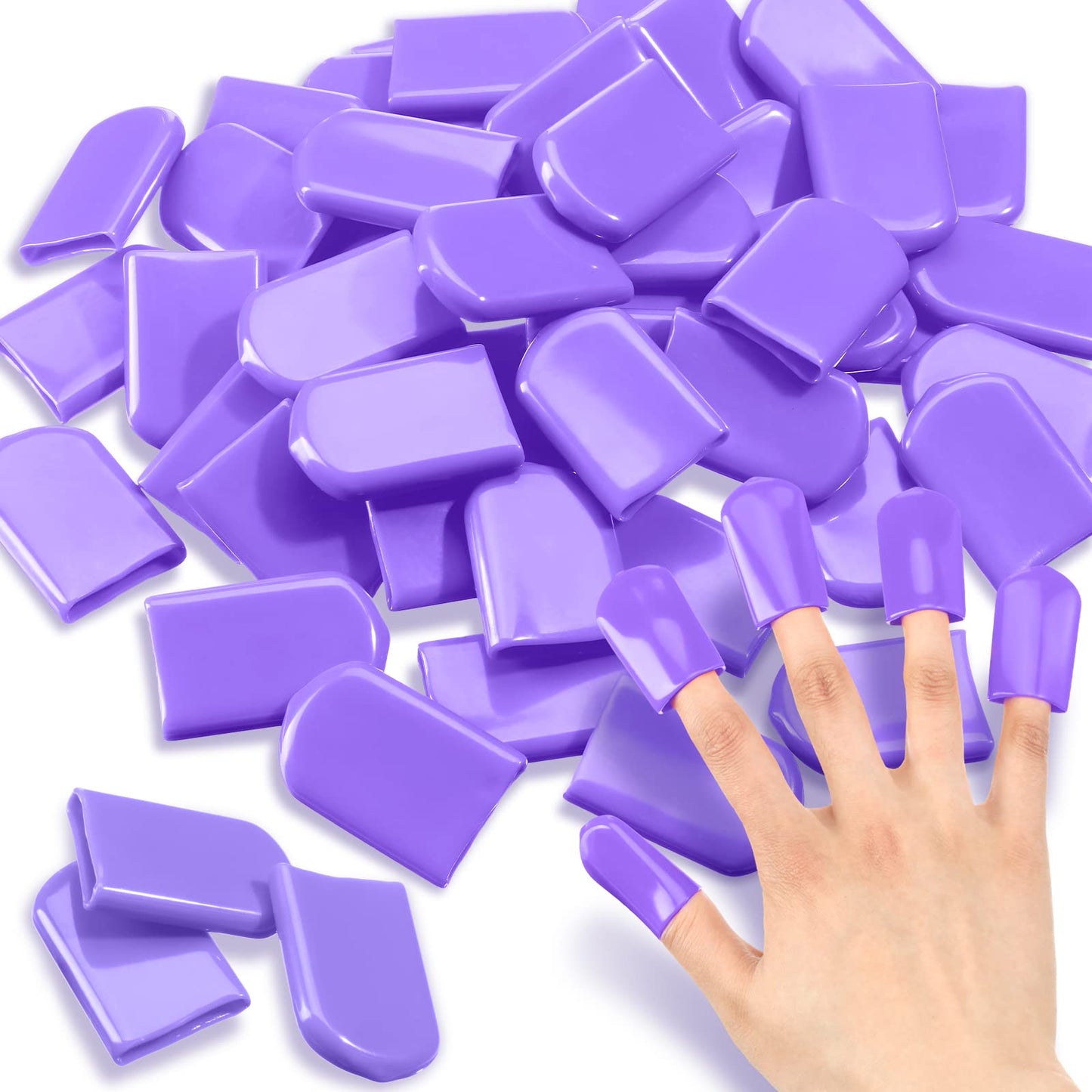 Loopeer 50 Pcs 0.94 x 1.57'' Tanning Finger Tips UV Protection Nail Protector Polish Protector for Fingers PVC Covers Gel Nail Remover Caps Sleeves for Tanning Beds UV Rays(Purple)