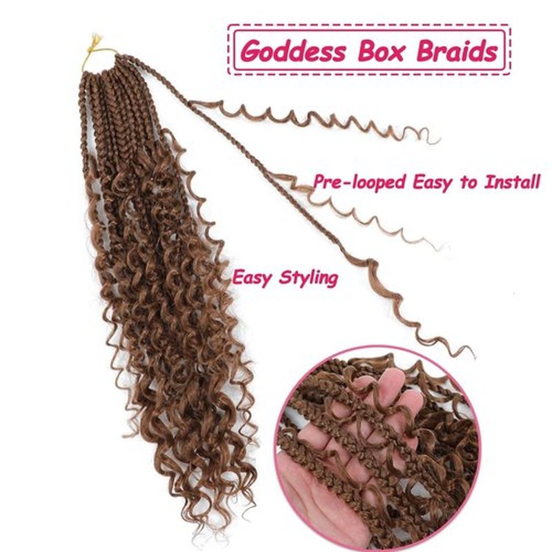 Goddess Box Braids Crochet Hair 14Inch 8Packs Pre Looped Boho Box Braids Braiding Hair Curly Ends Bohomian Crochet Box Braids (30#, 14 inch)