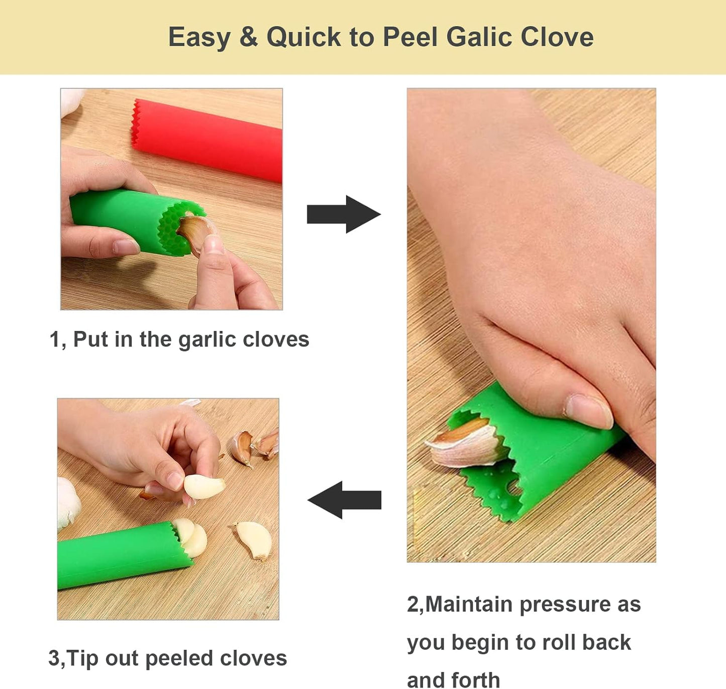 Silicone Garlic Peeler Set - Easy Roller Tube Kitchen Tool | Odor-Free, 2-Pack (Black & Clear)