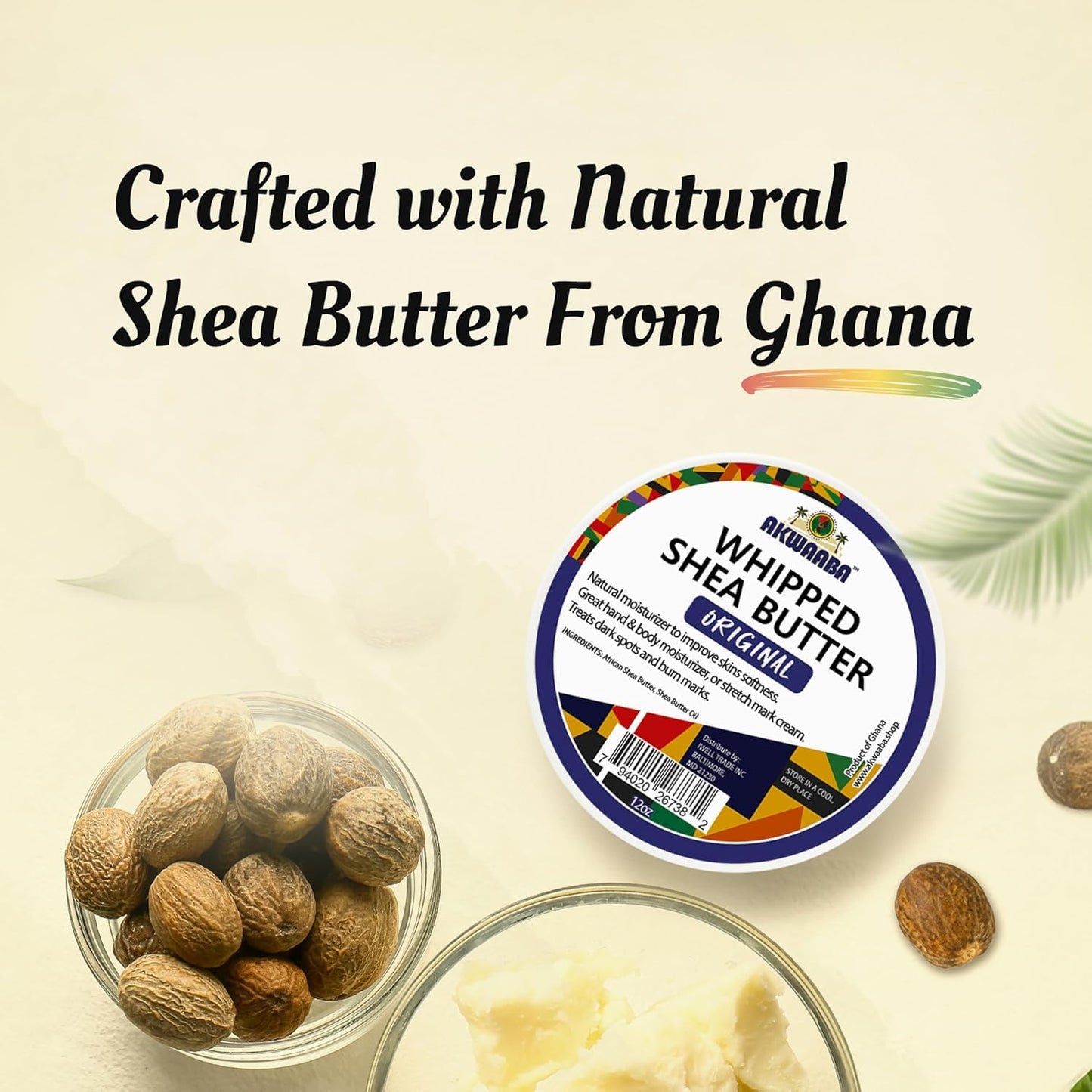 AKWAABA Whipped Shea Butter (Gold Pine) – Nourishes & Moisturizes | Made with Shea Butter | No Dyes & Parabens | 12 oz / 340 g