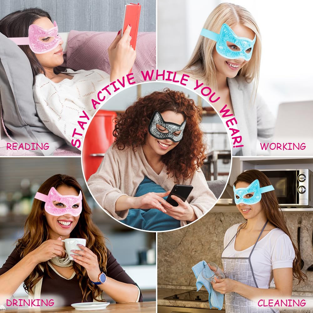 CONBELLA Cooling & Heating Eye Mask - Hot/Cold Use for Puffy Eyes, Headaches, Migraines, Sinus & Dark Circles (2 Packs Black)