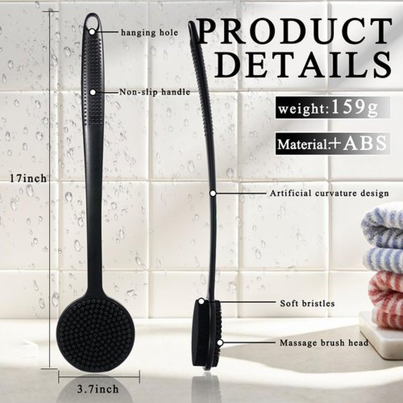 VWMYQ 2 Pack Back Scrubber for Shower, 17in Lengthen Long Handle Body Brush, Double Sided Shower Brush for Shower Exfoliating and Massage Can Produce Rich Foam, Long Handle Back Scrubber for Men